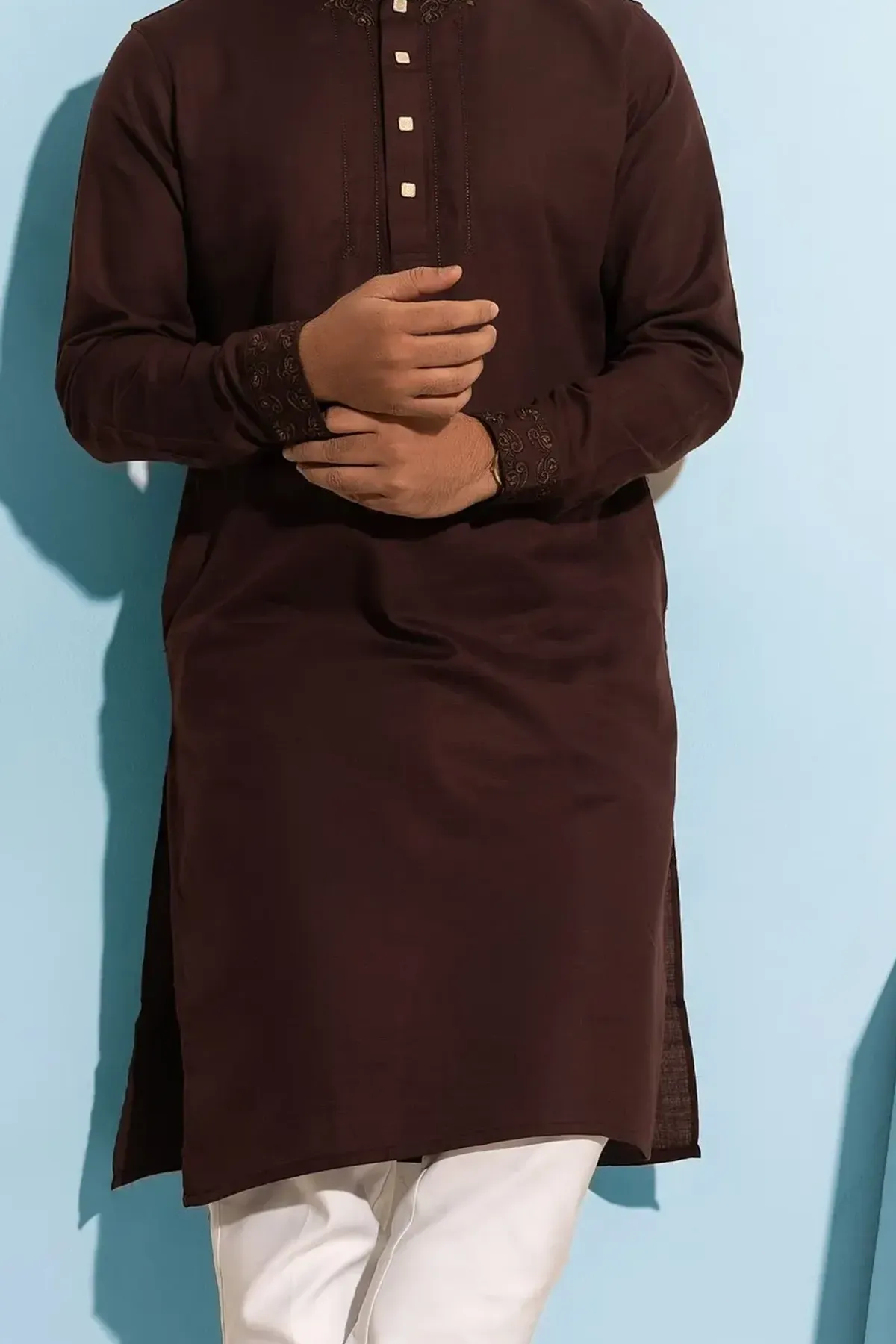 Kattha Brown Cotton Kurta, detail