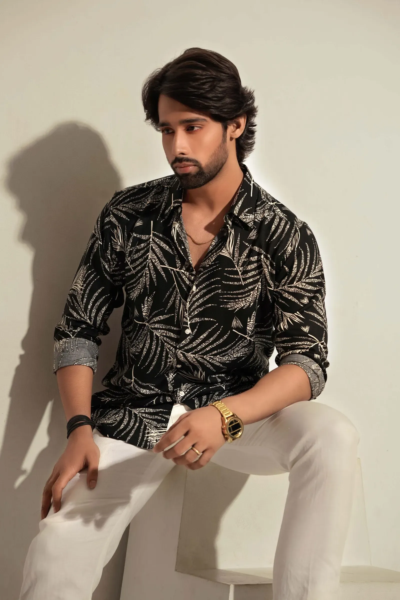Black Fern Print Viscose Shirt, front