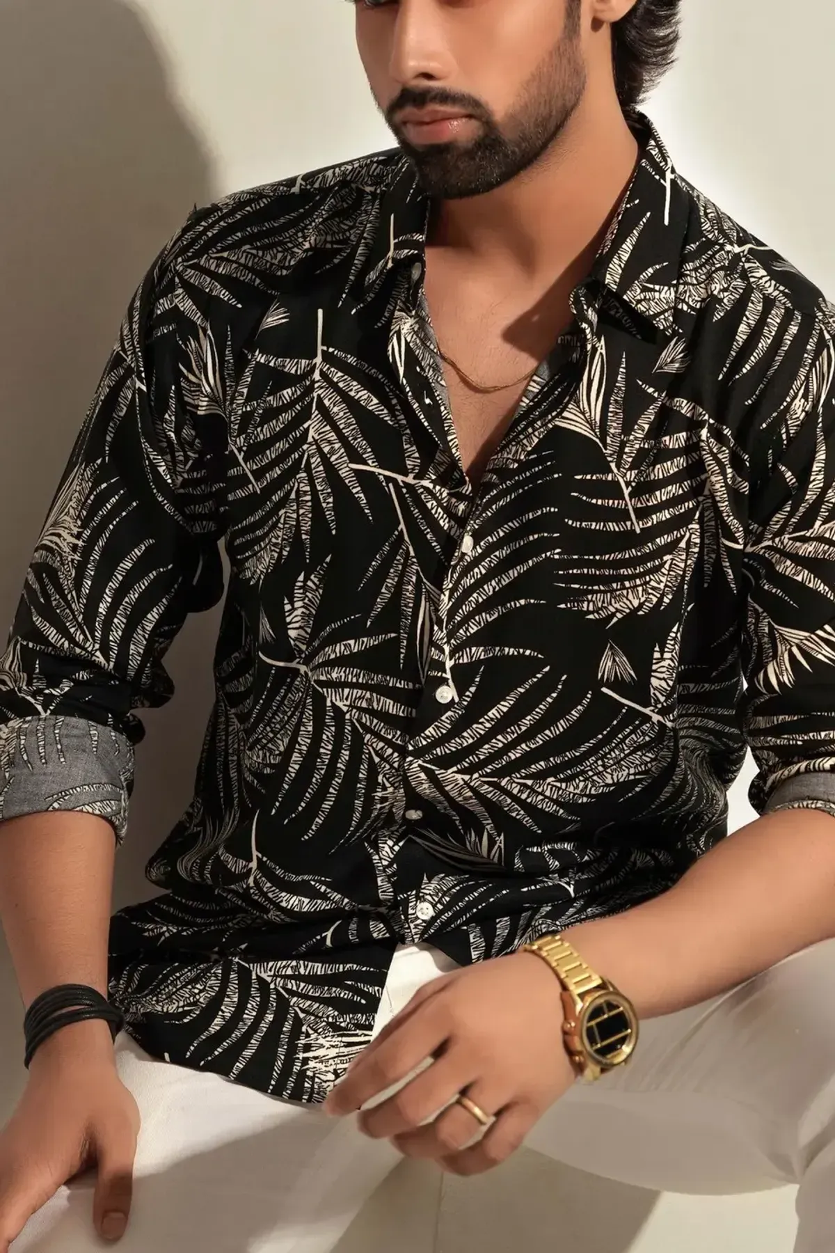 Black Fern Print Viscose Shirt, detail