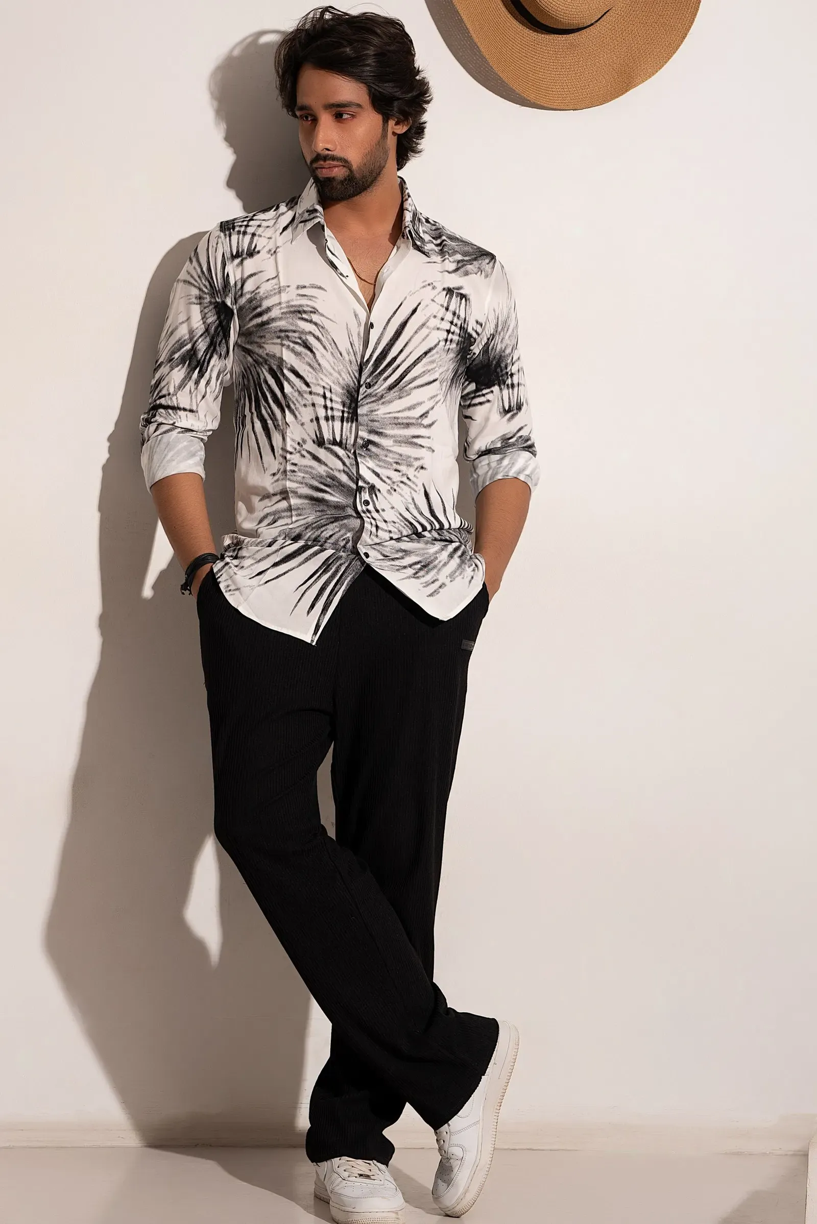 Ivory Palm Print Viscose Shirt, front