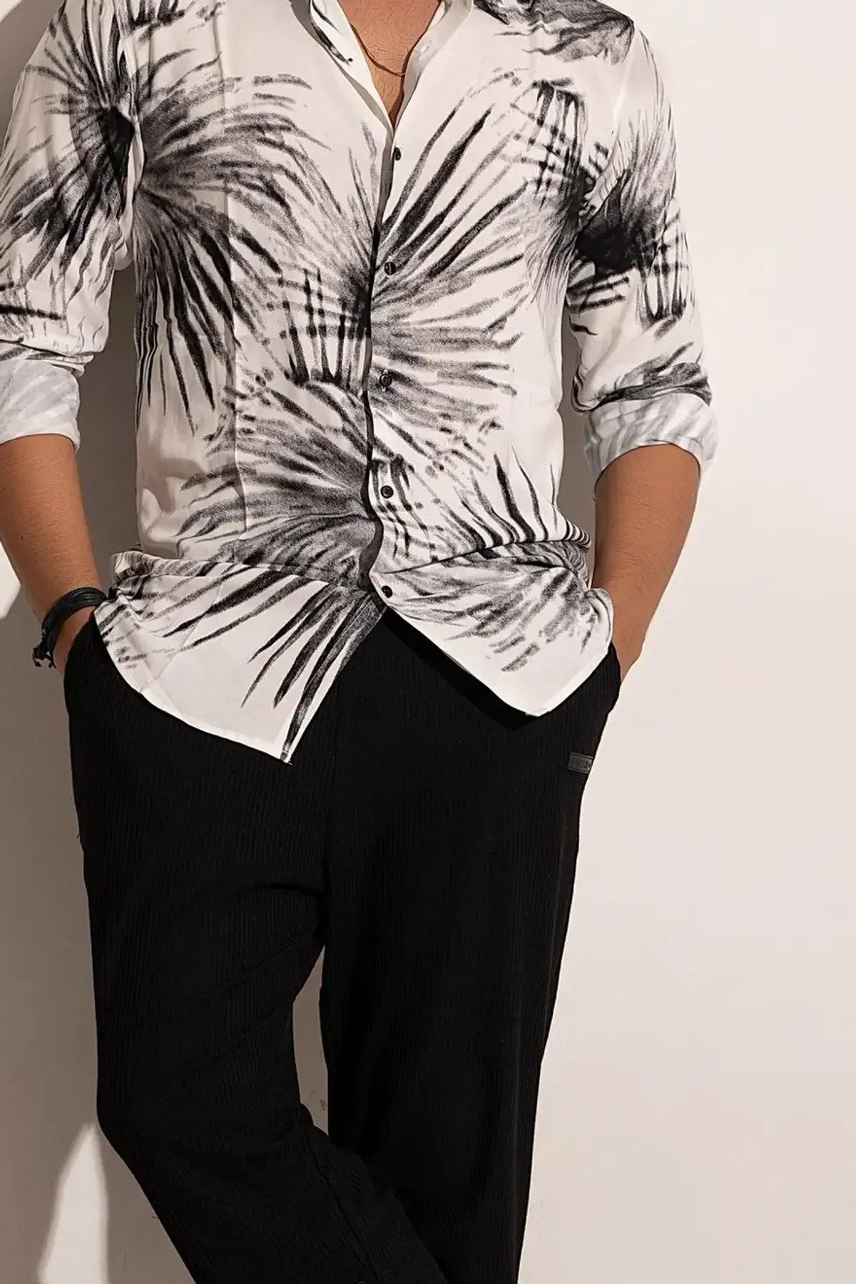 Ivory Palm Print Viscose Shirt, detail