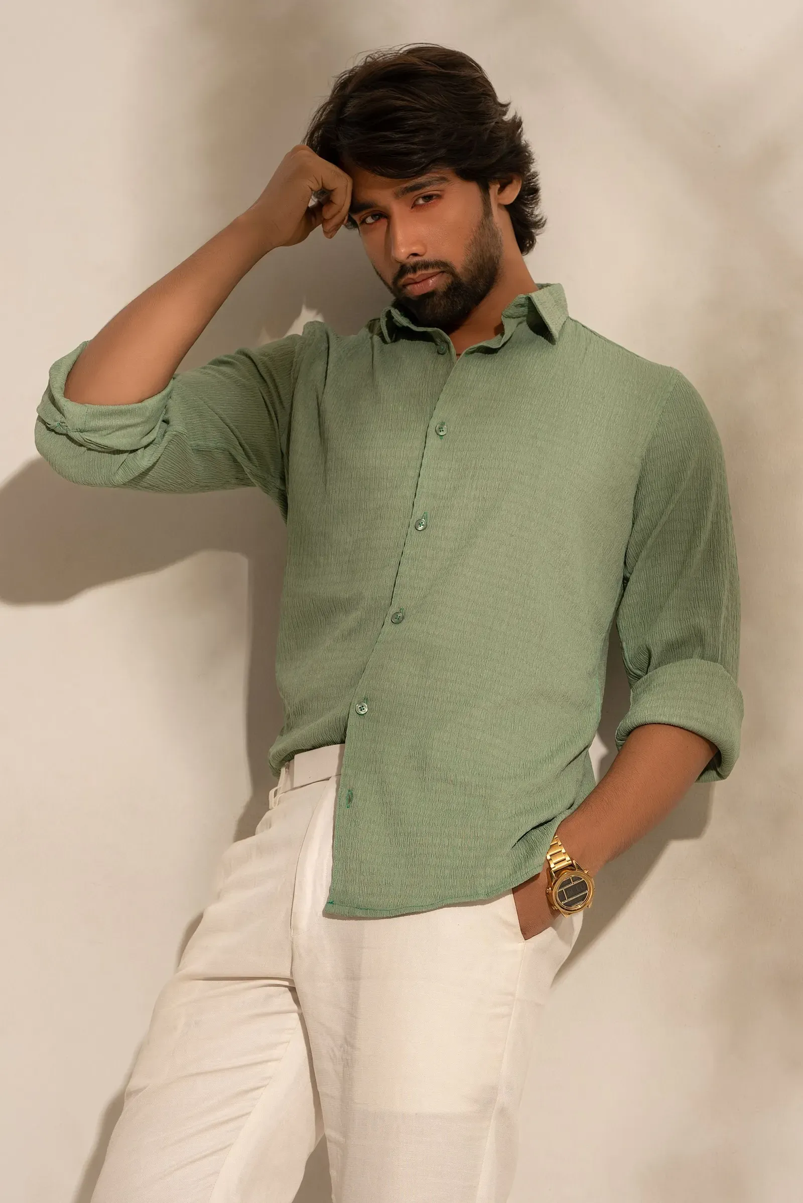 Sage Cotton Linen Shirt, front