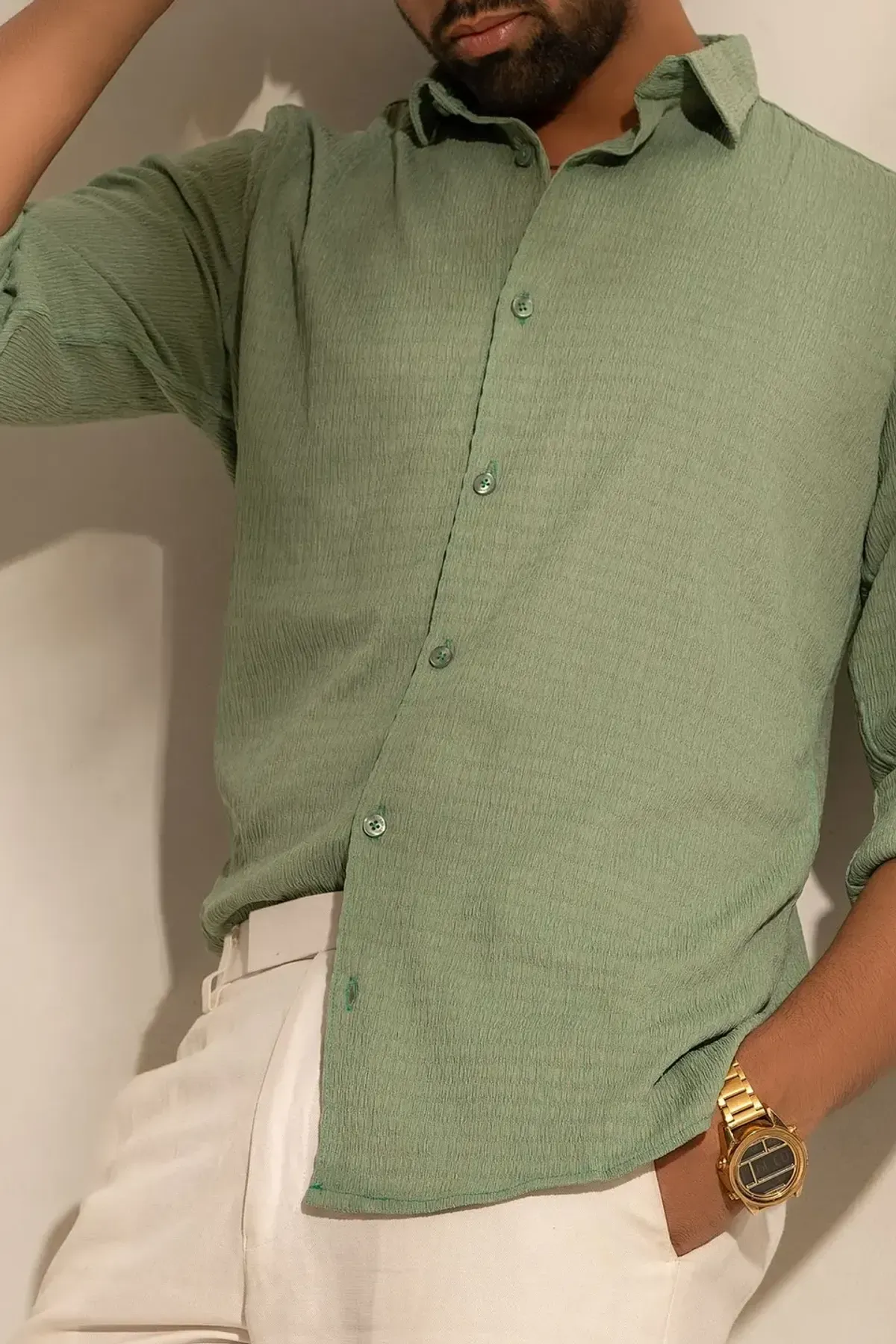 Sage Cotton Linen Shirt, detail