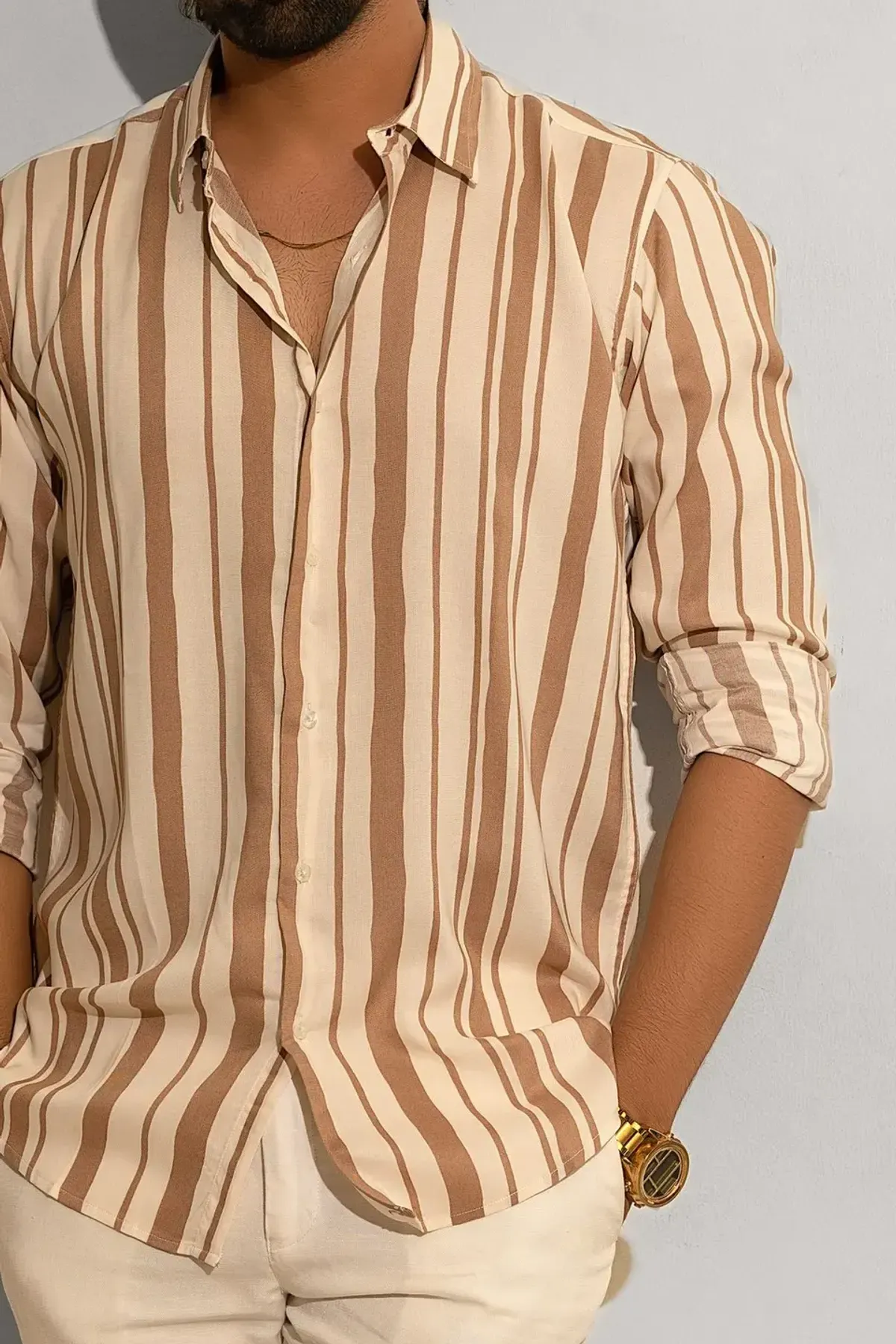 Tan Stripe Rayon Shirt, detail