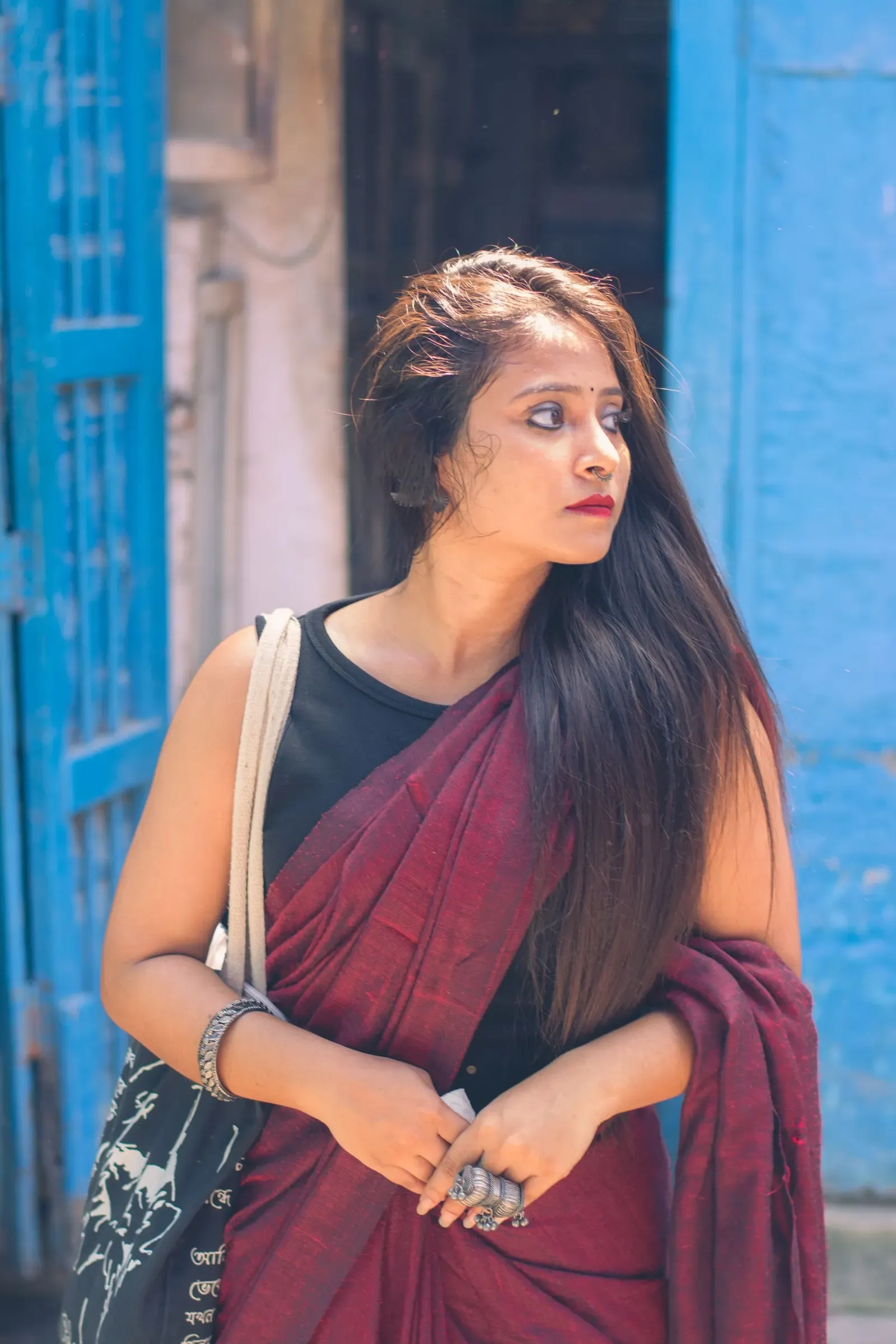 Maroon Mul Cotton Saree, front