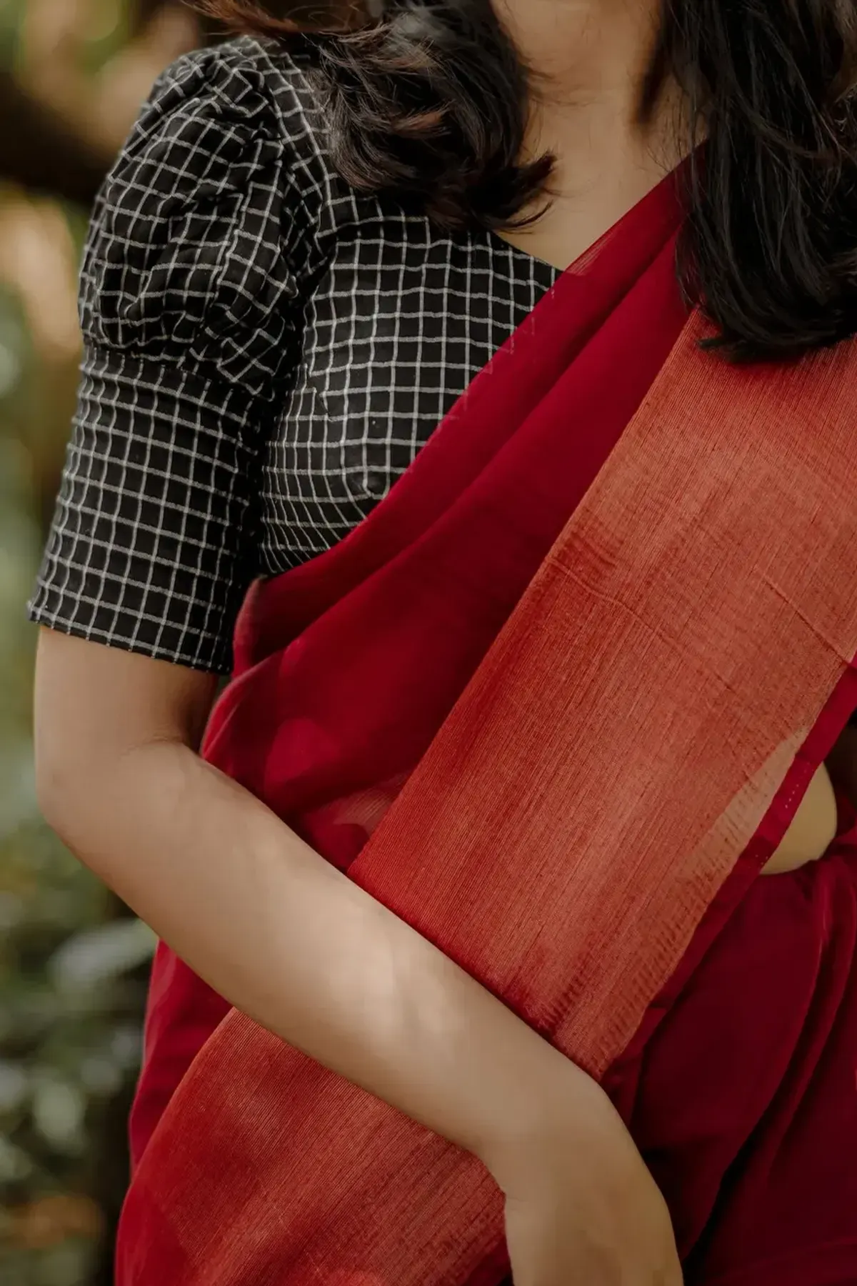 Sindoor Red Handloom Cotton Saree, detail