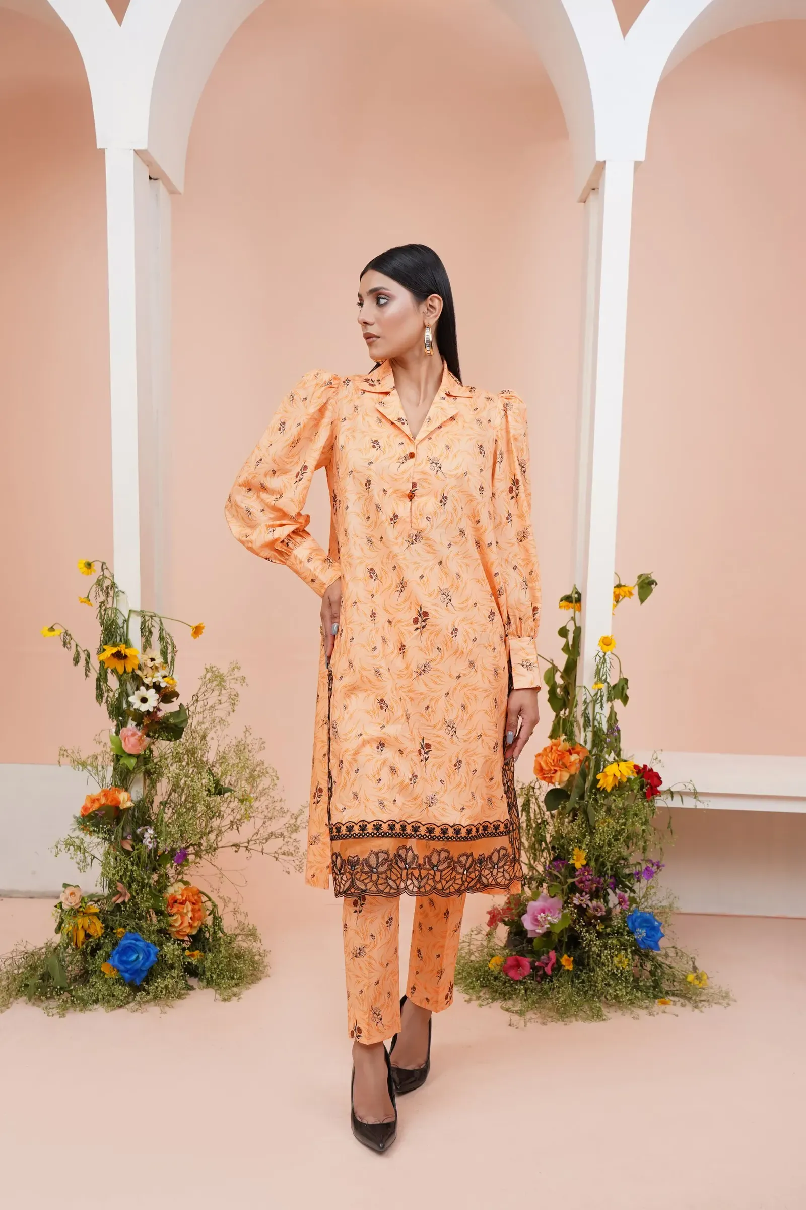 Apricot Buta Shirt Collar Co-ord, front