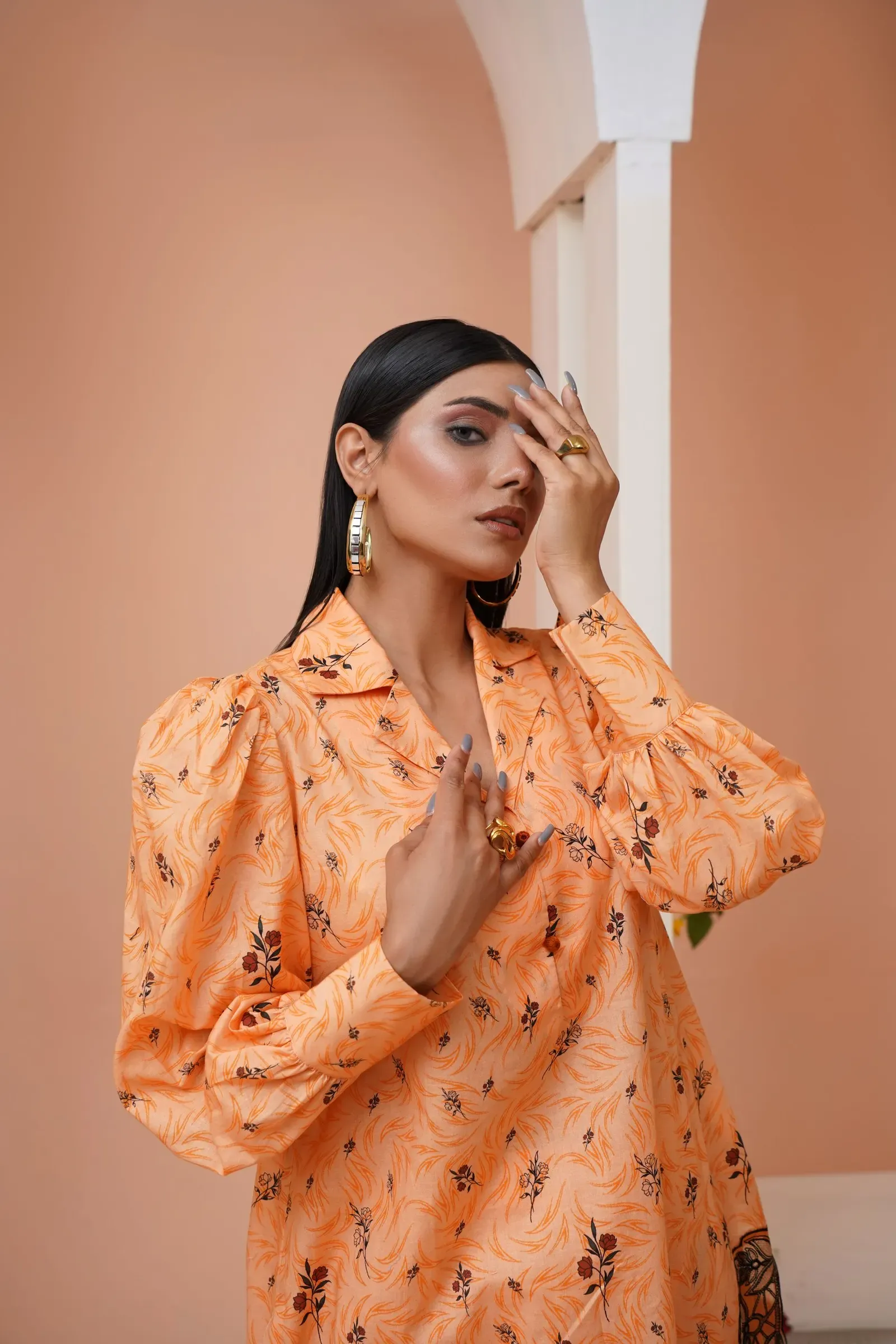 Apricot Buta Shirt Collar Co-ord, detail