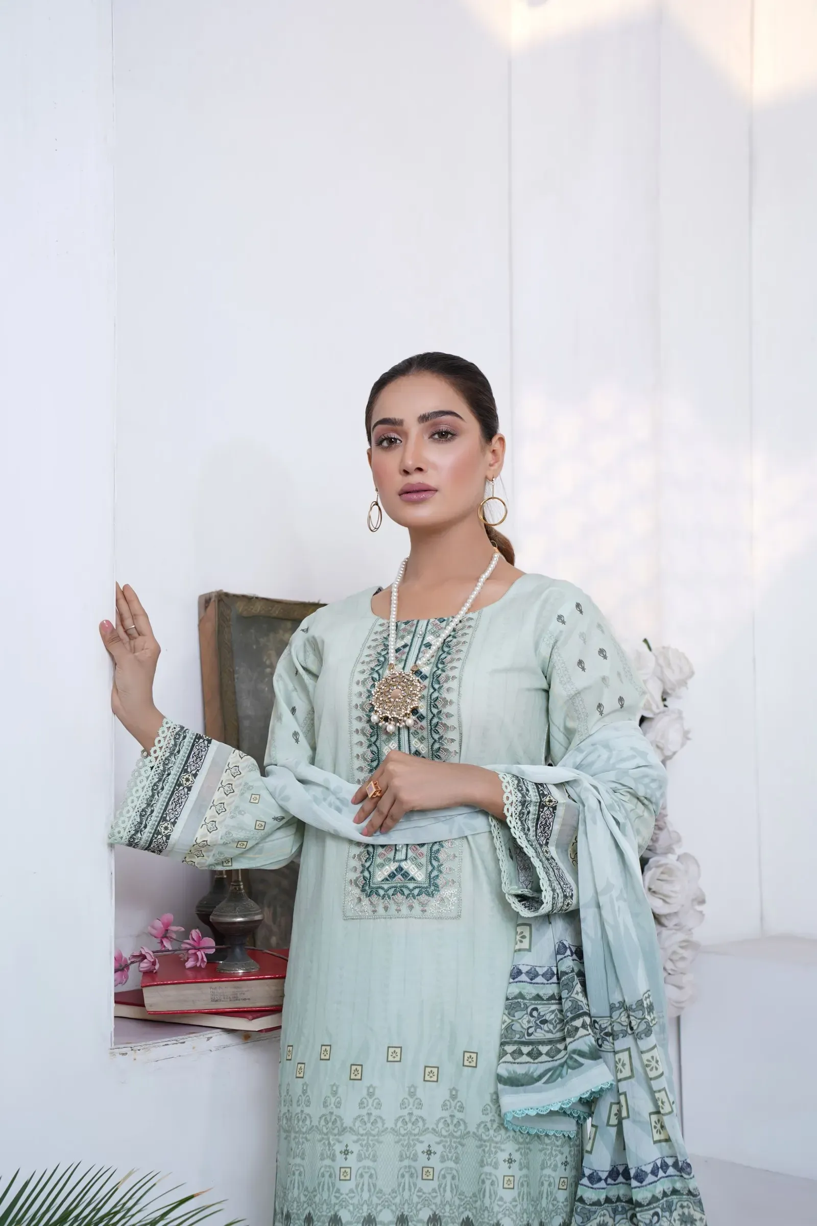Mint Printed Lawn Suit Set, front